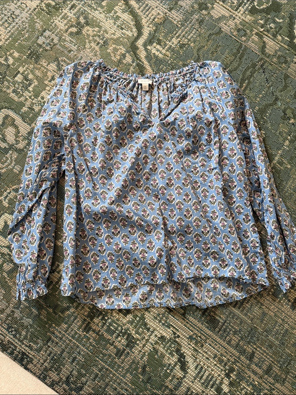 Light Blue Floral Peasant Blouse - Picture 2 of 3